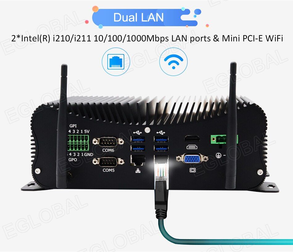 Dual LAN | 2*lntel(R) i210/i211 10/100/1000Mbps LAN ports & Mini PCI-E WiFi